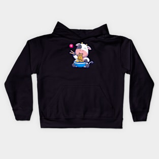 Cute Cow Eating Ramen Bowl With Chopstick Cartoon Kids Hoodie